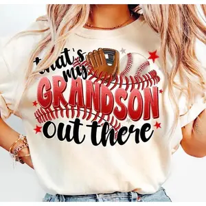 [Sale Up To 50%] That's My Grandson Out There Baseball Grandma Shirt, Baseball Mother's Day T-Shirt, Baseball Lover Mama T-Shirt, Gift For Mom Shirt graphic tees 67 Cotton Say You Swear Eat Sleep Goon Repeat 90s good Casual Short Sleeve Rifle