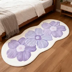 1pc French Style Small Fresh Bedroom Decoration Bedside Rug Irregular Shape Living Room Bay Window Carpet Fluffy Soft Floral Plush Carpet Home Long Washable Floor Mat Floral Area Rug Floral Pattern Rug Decorative Area Rug Super Soft Rug Floral Shaped Rug