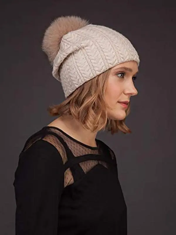 AVIMA Knit Pure Cashmere Beanie Hat for Women - Warm Slouchy Thick Comfy Super Soft