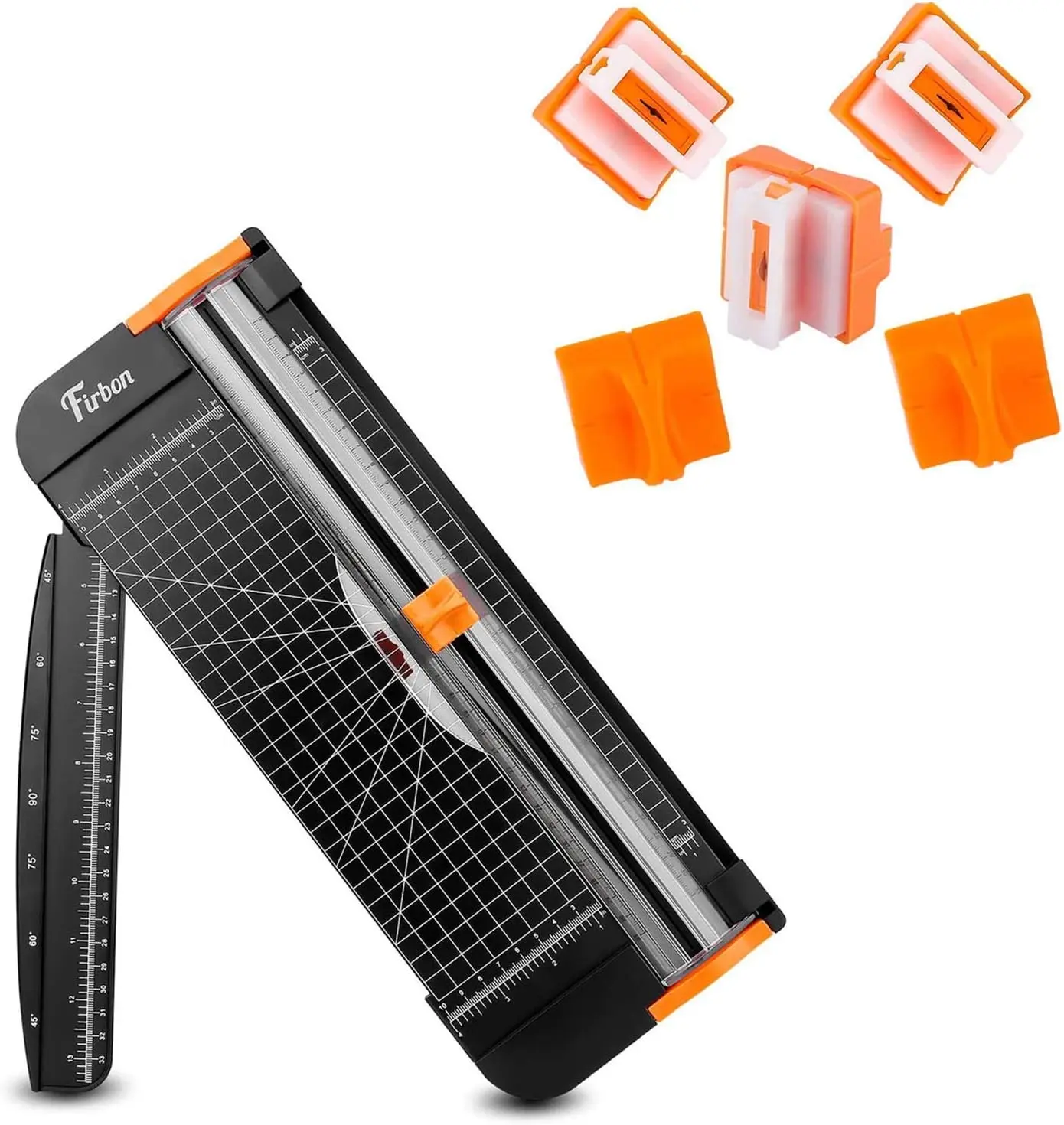Gift with 5Pcs Blades Paper Cutter Multi-Function Paper Trimmer Safety Tool & Angle Measuring Plate for Craft Paper, Photo, Label, Coupon, Postcard, Multifunctional Stationery Office Gadgets Home Office