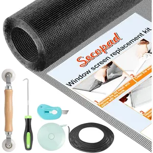 Secopad Window Screen Repair Kit, 39" x 78" Screen Door Mesh Replacement Kit, Durable Fiberglass Roll with Tools for Windows Doors Patio and Porch Replacement, Black