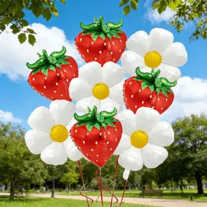 Strawberry Daisy Balloon Set, Strawberry Theme Birthday Party Decor, Berry Foil Balloons, Party Balloons Decorations, 8pcs/6pcs/2pcs, Perfect for Celebrations