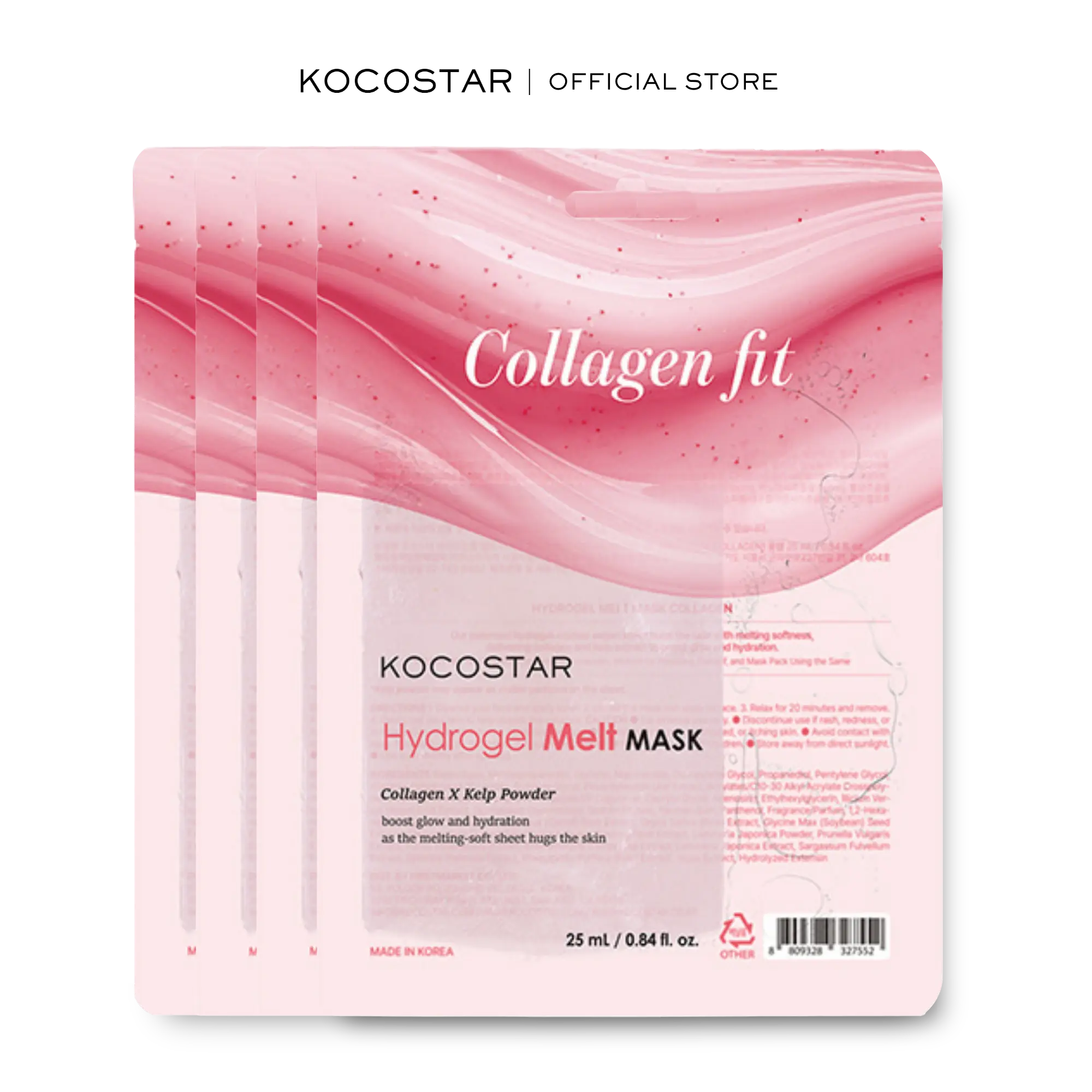 [Kocostar] Collagen Fit Hydrogel Melt Mask | Patented Eucalyptus Lyocell Mask | Formulated with Plant Collagen and Kelp | Evens Skin Tone and Elasticity (4 pack)