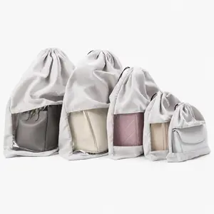 5PCS Suede Handbag Storage Dust Bags with Clear Window, Drawstring Closure Purse Organizer Pouches, Multi-Size Anti-Dust Protector Covers for Luxury Bags Closet & Travel