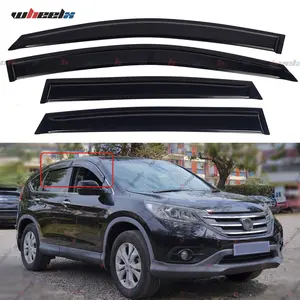 2012-2016 Tape-On Side Window Deflectors, 4pc Dark Smoke Tinted Rain Guards Vent Visors for 4th Gen Honda CR-V CRV, SUV Exterior Auto Parts Accessories, Wind/Sun Protection Styling Replacement Mods