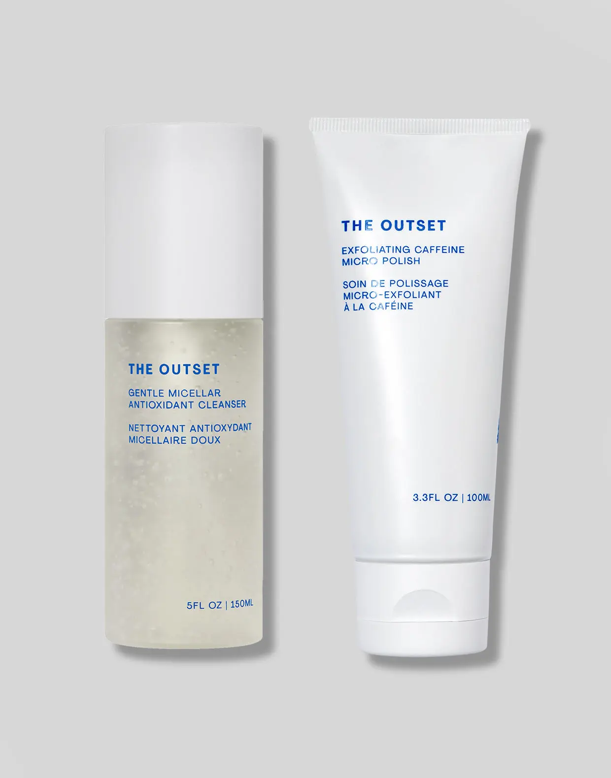 The Outset Double Cleansing Duo - Micellar Cleanser & Caffeine Micro Polish for Gentle Makeup Removal & Skin Repair Facial Wash