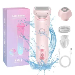 Electric Bikini Trimmer, 1 Set USB Rechargeable 2 in 1 Body & Facial Hair Removal with Replacement Heads, Waterproof Wet & Dry Use Trimmer for Women