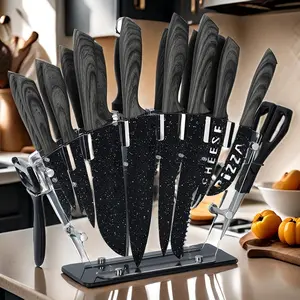 19 PCS Kitchen Knife Set – High Carbon Stainless Steel, Ultra Sharp Chef & Steak Knives with Block, Bread Knife, Peeler & Sharpener – Gift Ready