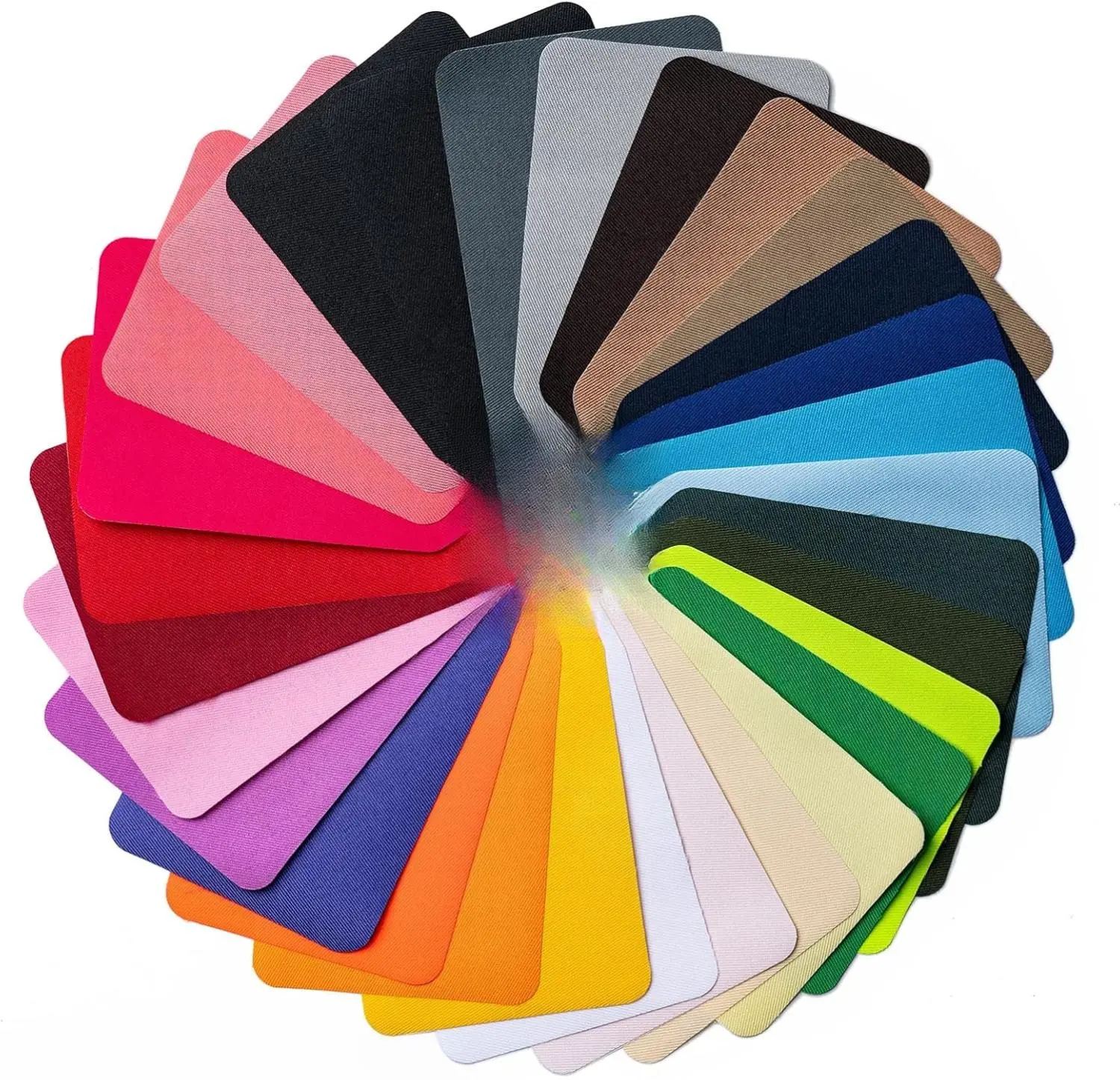 Iron-On Fabric Repair Patches Kit - 30 Pieces, 3.7x4.9 Inches, 29 Multi-Colored Shades, Quick Apply for Clothing Fix, Tear Repair, Home Use on Jeans, Shirts, Pants