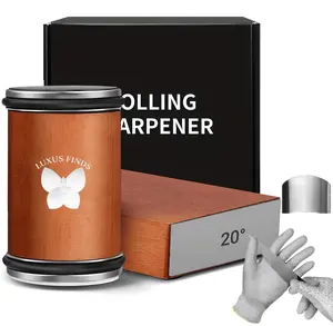 Rolling Knife Sharpener Kit with 15° & 20° Angles – Diamond & Ceramic 2-Stage Magnetic Knife Sharpener Set with Cut Resistant Gloves & Finger Guard | Beech Wood Kitchen Knife Sharpening Tool for Chef & Pocket Knives