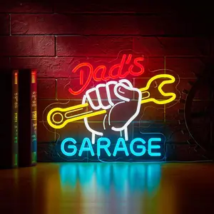 Dad's Garage Neon Sign, Wall Decorated with LED Car Signs, Car Repair Shop, Men's Cave Workshop Lights, Father's Gift, Decorative Wall Light