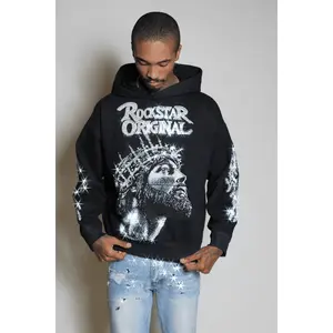 Darius Black Rhinestone Oversized Hoodie