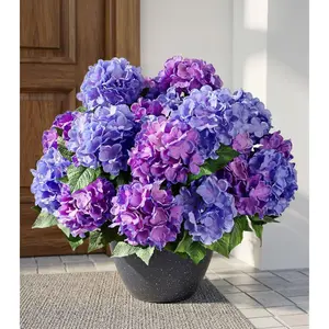Ivydale Artificial Flowers for Outdoors, 4 PCS Purple Blue Fake Silk Hydrangea Flower Stems for Bouquets UV Resistant Realistic Faux Plants Home Outdoor Wedding Party Centerpieces Decor