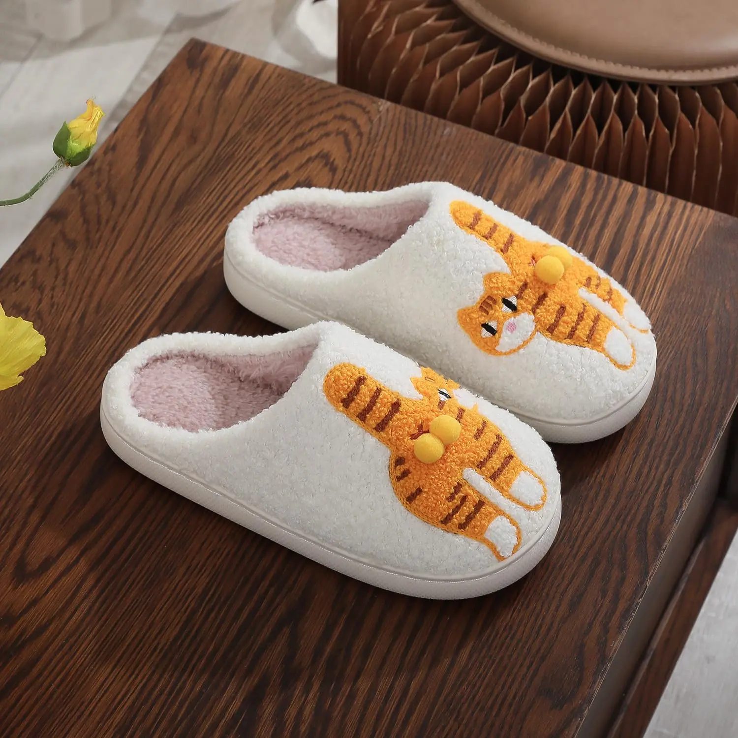 Women's Cute Pet Lover Slippers - Round Toe, Soft Cotton Fuzzy Plush Cat & Dog House Shoes, Anti-Slip Indoor Wear Slides for Bedroom Gifts, Slippers For Women, Tpr Sole, Cooking, Cleaning, Corgi, Animal Print, Ankle, Basic, Flexible, Cozy Indoor Slides, N