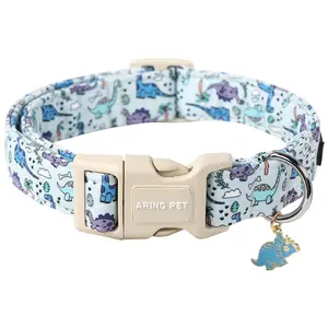 ARING PET Dinosaur Dog Collar, Lightweight Cotton Collar with Plastic Buckle - Adjustable Puppy Accessory for Small Medium Large Girl Boy Dogs