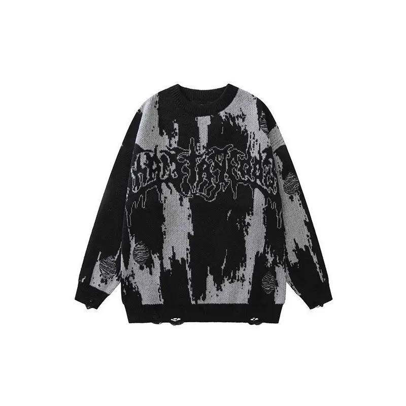 Men's Oversize Long-Sleeve Round Neck Knit Sweater - Casual Knitwear Tops for Winter