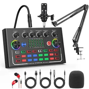 F009 Live Sound Card, Professional External Audio Mixer Sound Card, Digital Sound Card with Voice Changer, Multiple Sound Effects, Bluetooth, Noise Reduction for Live Streaming, Podcast, Gaming, Karaoke, Singing, YouTube TikTok, PS4 PS5