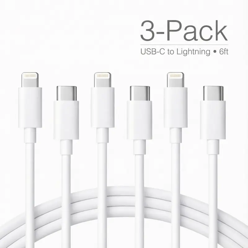 3-Pack 6ft USB-C to Lightning Fast Charging Cable for iPhone 14/13/12/11/XR/XS Max/8/7/6/5 iPad & AirPods