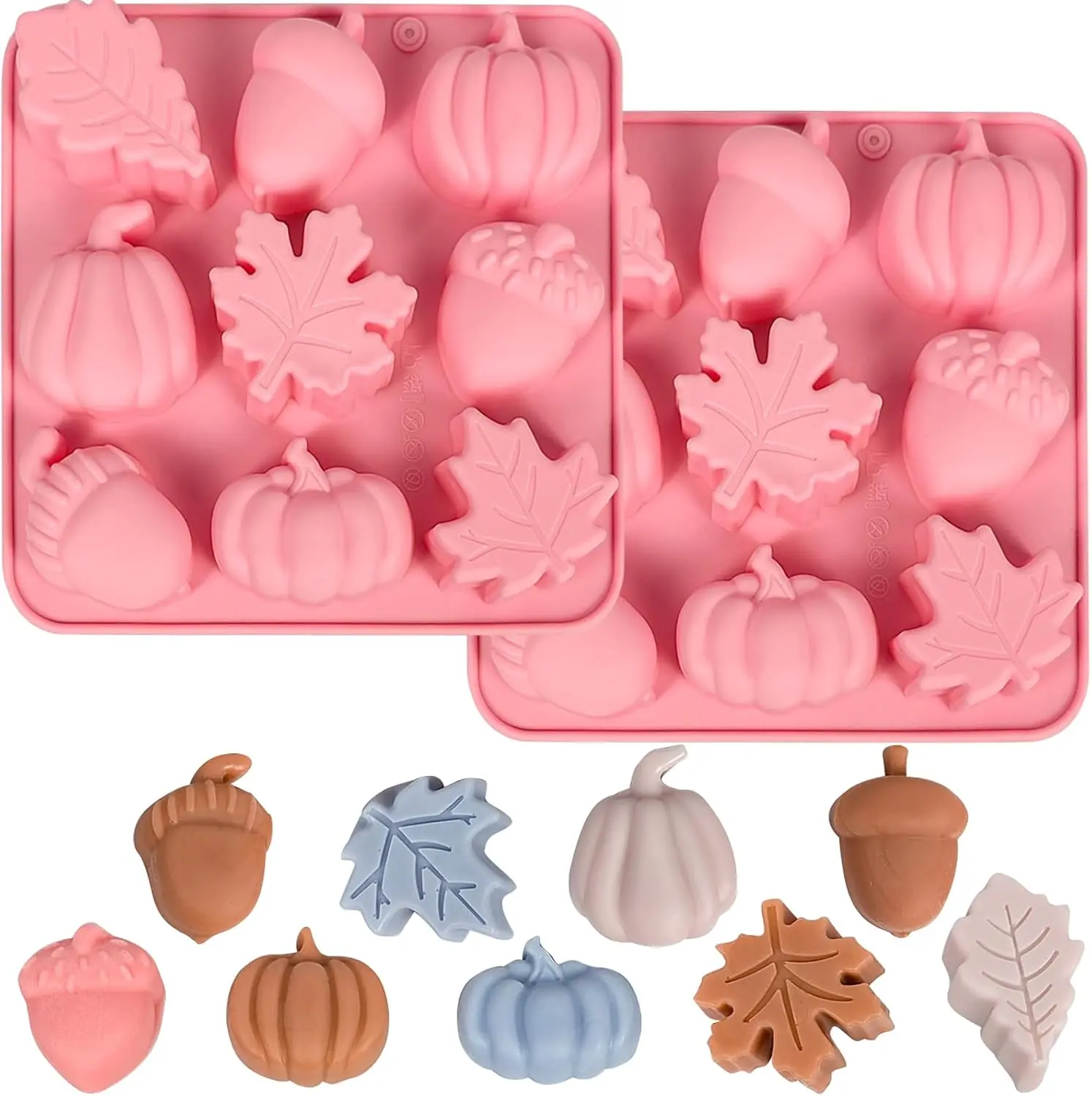 2pcs Fall Silicone Molds Pumpkin Chocolate Mold Maple Leaf Acorns Shape Candy Soap Cake Baking Mold for Autumn,Thanksgiving, Halloween