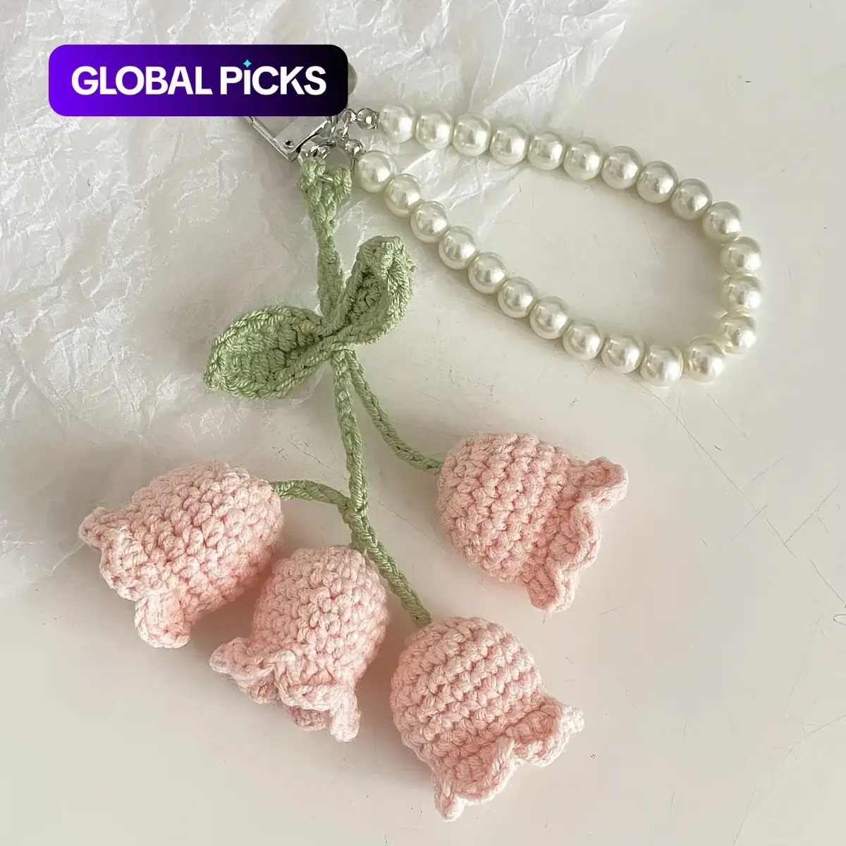 Handmade Crochet Lily of The Valley Flower String Keychain, Aesthetic Keychain Accessory, 1 Count Boho Style Hanging Pendant for Home Room Decor, Perfect Birthday Gift, Party Favor #GLOBAL PICKS