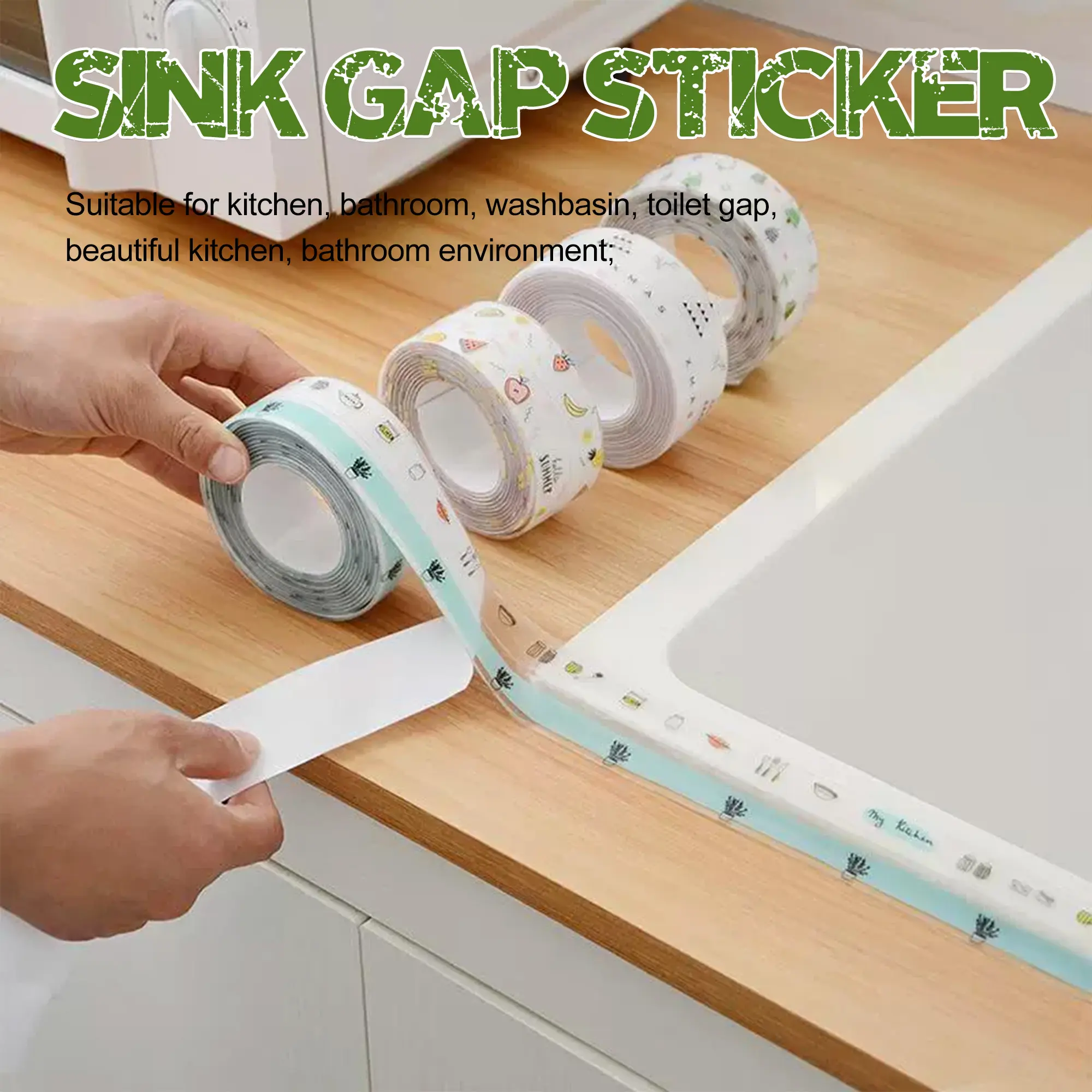 3-Count Self-Adhesive Caulk Tape - Foldable Self Adhesive Sealant, High-Bond Waterproof Leak Proof Seal, Discoloration-Resistant for Bathroom, Gas Stoves, Kitchen Countertops (Random Pattern)