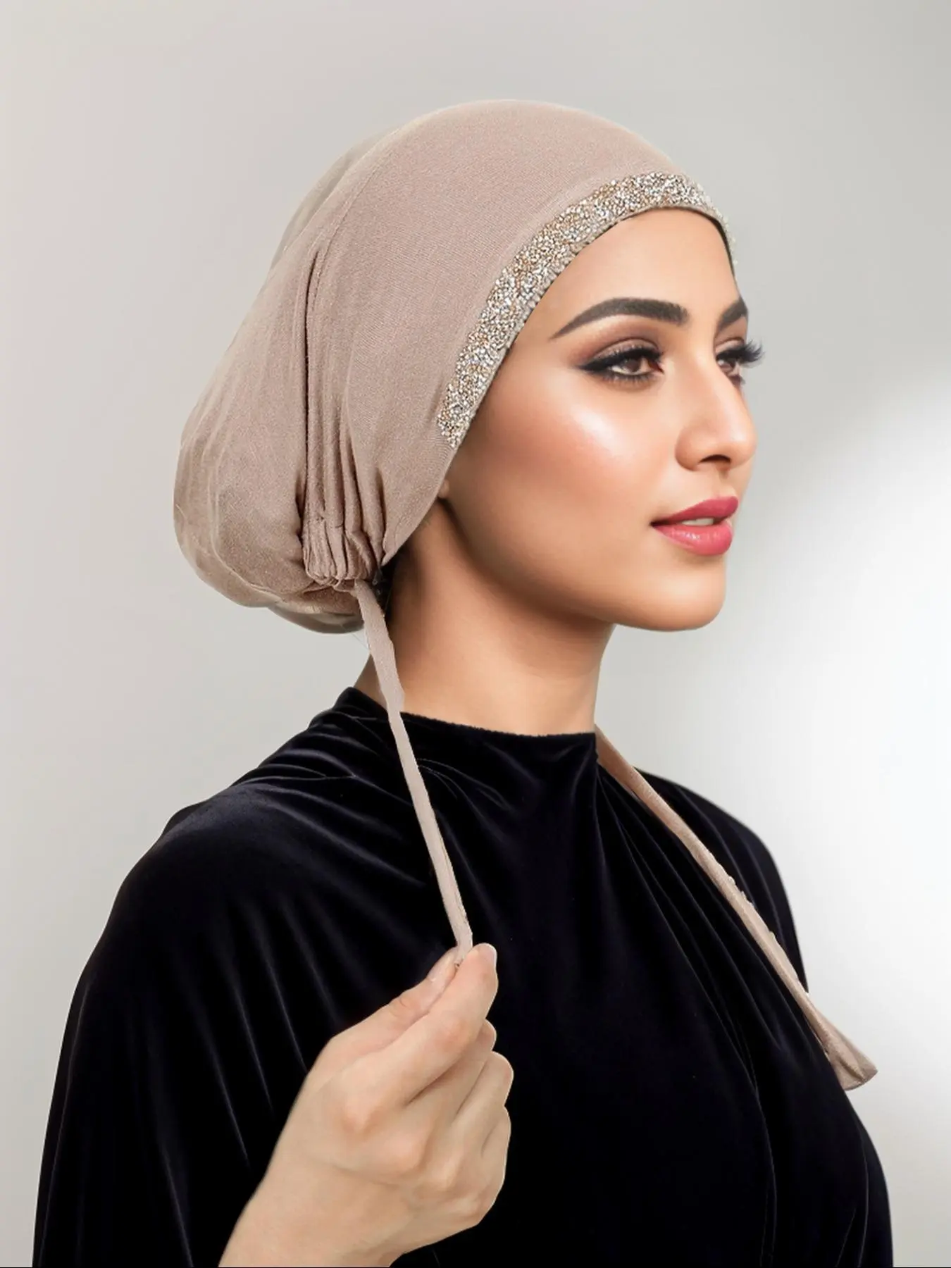 Women's Rhinestone Decor Instant Hijab, Stretchy Modesty Hijab, Modest Fashionable Hijab for Daily Wear, Women's Muslim Islamic Clothing for All Seasons, Clothes for Women, Stretchable Hijab