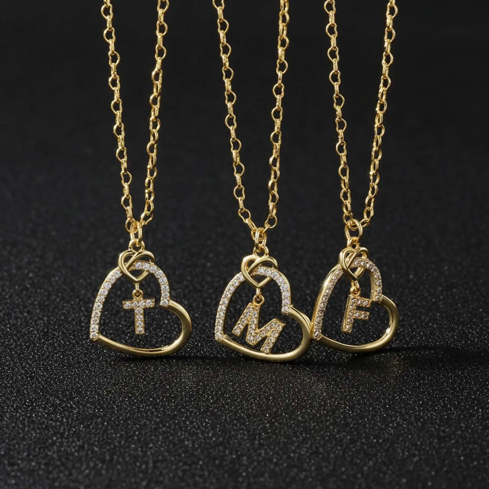 Zircon Hollow Heart 26 Initial Letter Necklace Personalized Daily Jewelry Gift For Women