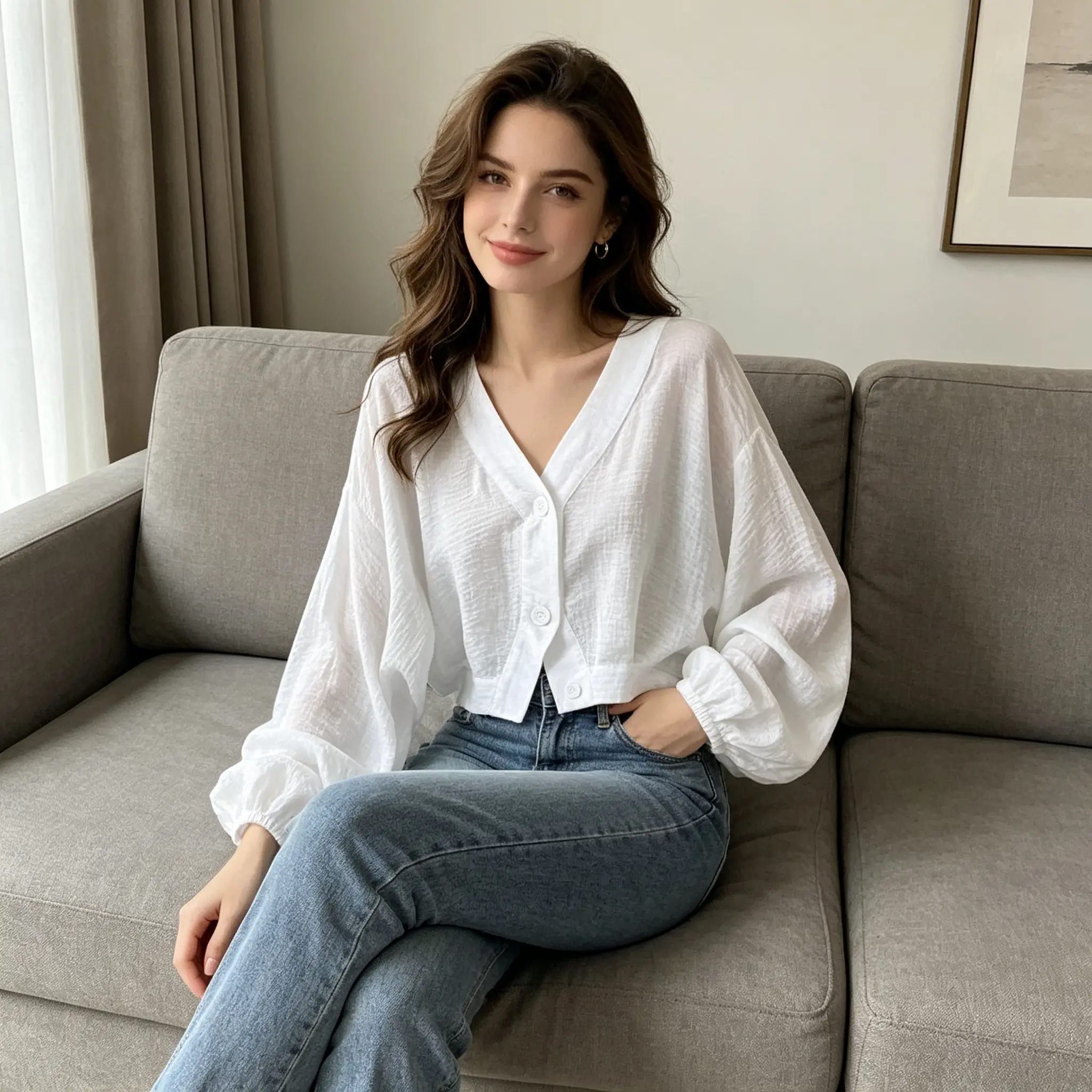Women's Summer Loose Lightweight Short Jacket, Sheer Figure‑Hiding Sun Protection Shirt, Casual Age‑Reducing Long Sleeve Blouse