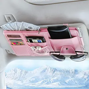 Car Sun Visor Organizer, Truck Visor Organizer Car Sun Storage Pocket Pouch Case Bag for Sunglasses, Cards, Pens and Document - Pink