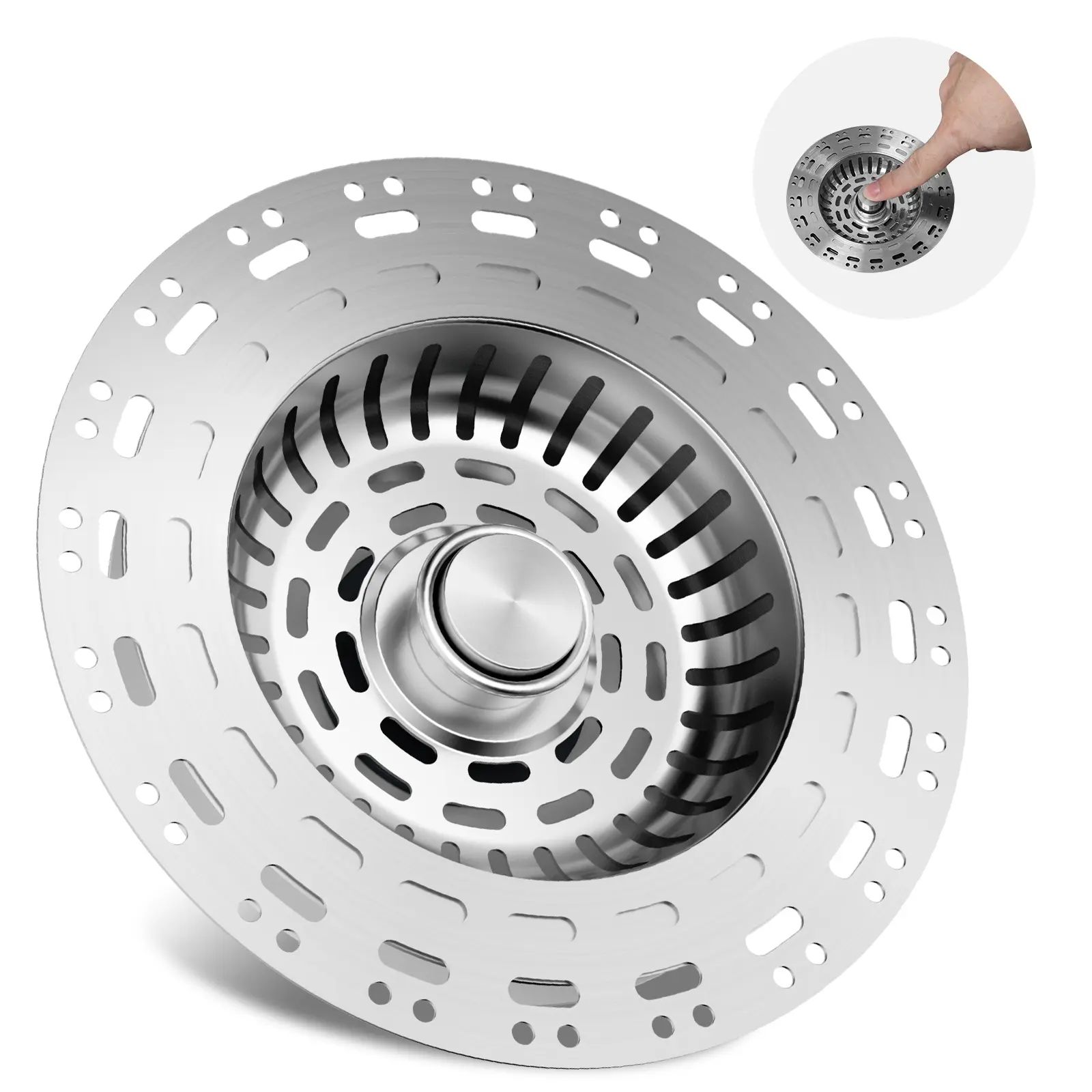 Hibbent 3-in-1 Brushed Stainless Steel Kitchen Sink Drain Strainer - Airtight Leak-Proof Plug, Deodorizing Anti-Clog Basket for 3-1/2 in US Standard Drains