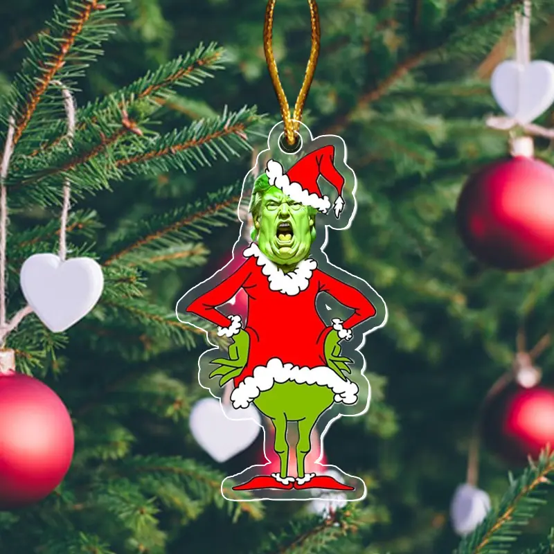 Trump Green, Trump Christmas 2024 Ornament, Santa Trump Ornament, Humorous Trump Christmas Ornament, 2D Flat Funny Trump Christmas Ornament