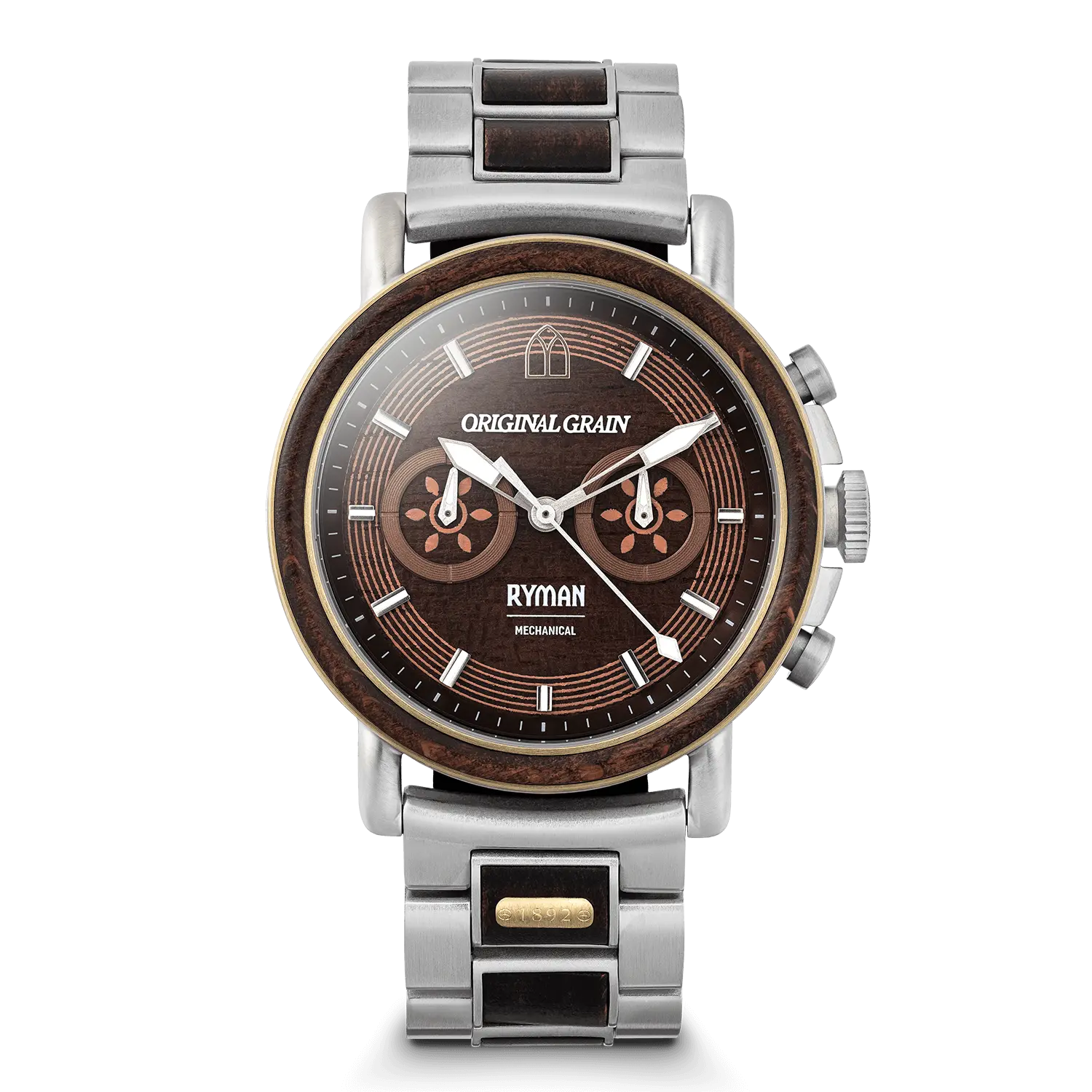 Ryman Original Grain Mechanical Chrono 44mm Watch - Collaboration with Ryman - Stainless Steel Band & Unique Dial Design Ryman Original Grain Mechanical Chrono 44mm Watch - Collaboration with Ryman - Stainless Steel Band & Unique Dial Design