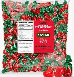 Strawberry Filled Hard Candy Bon Bons 2 lbs Bulk Pack - Individually Wrapped Christmas Fruit-Filled Candy, Classic Strawberry Hard Candy for Holiday Treats, Parties, and Snacks