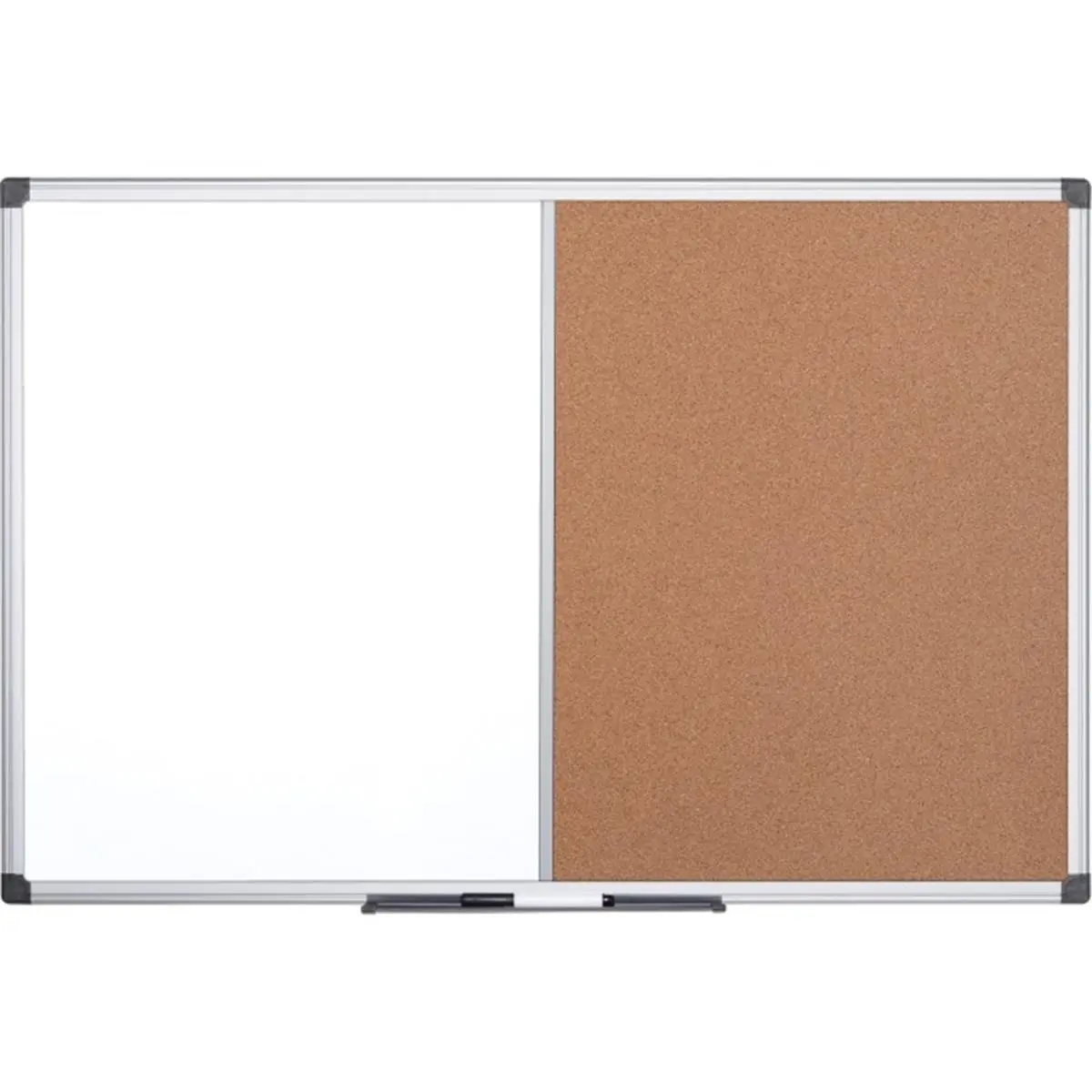 Bi-Silque Mastervision Double-Sided Rectangle Cork + Melamine Combination Board - Dry Erase Reusable, Easy-Clean Surface, Self-Healing Cork, Silver, 36x48x0.5 in, Vertical/Horizontal Mount, Erasable Office Presentation Supplies