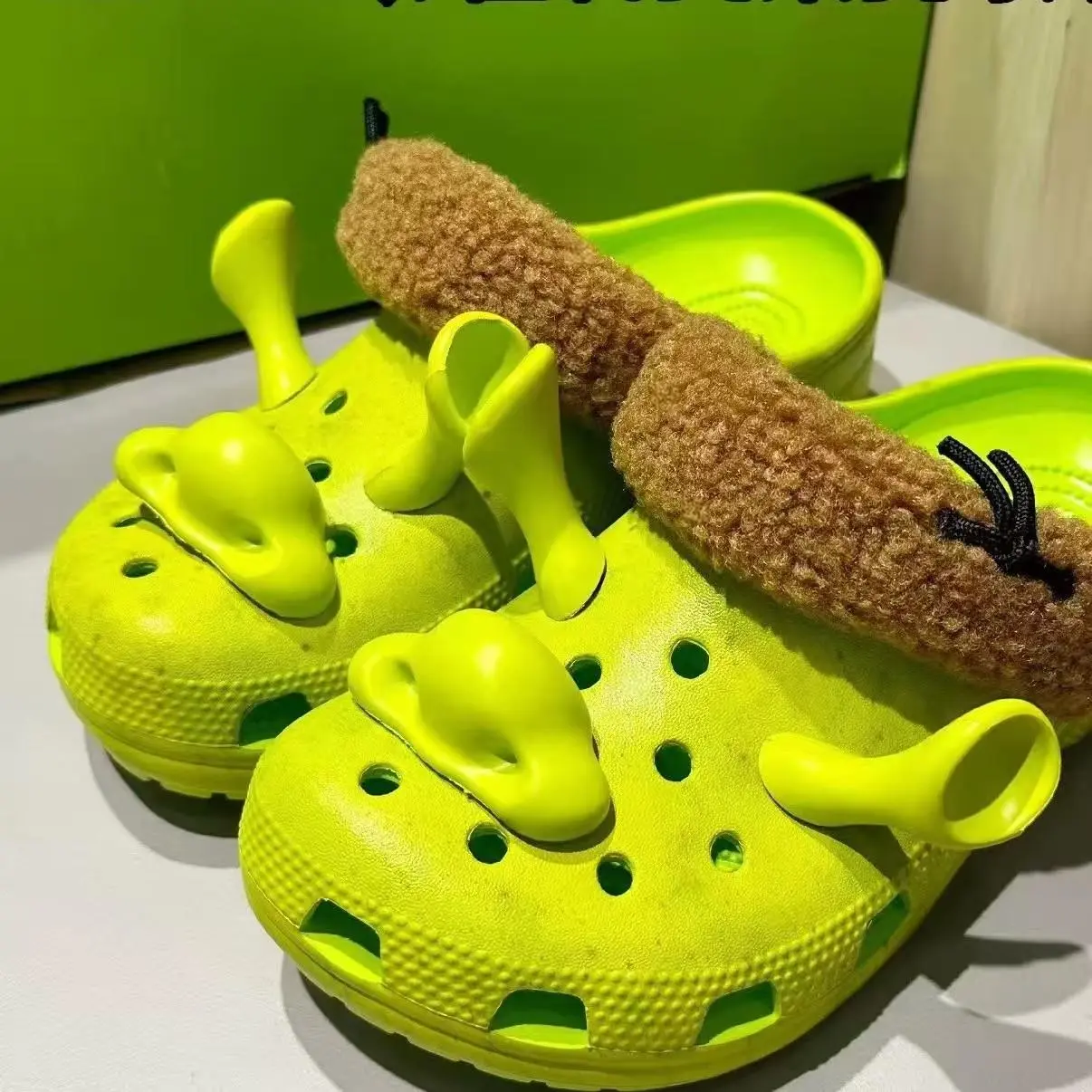 Green Dinosaur Monster Style Clogs Shoes, Cute Creature Garden Sandals, Fun Cartoon Inspired Slip On Shoes with Charm Accessories