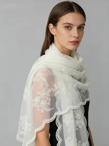 Spring new women's wavy edge embroidered nylon long scarf shawl, solid color women's fashionable versatile headscarf