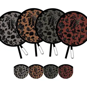 4 Pack Chic Black Botanical Foldable Hand Fans, Versatile Round Handheld Fans for Travel, Events, Indoor and Outdoor (Chic Black)