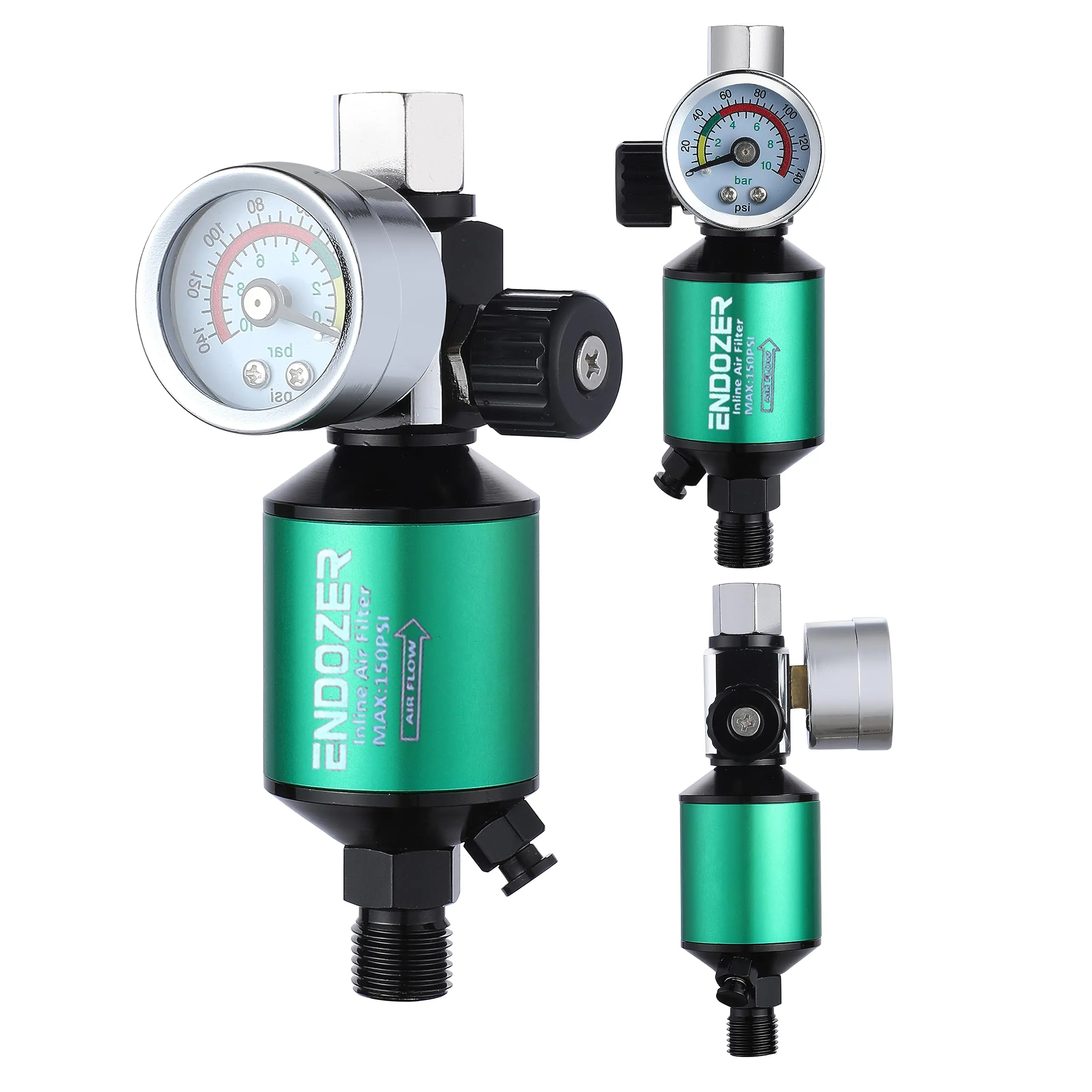 ENDOZER Roll over image to zoom in  G1/4" Inlet and Outlet Air Compressor Filter，with Air Regulator and Inline Air Dryer Oil Water Separator 150 PSI