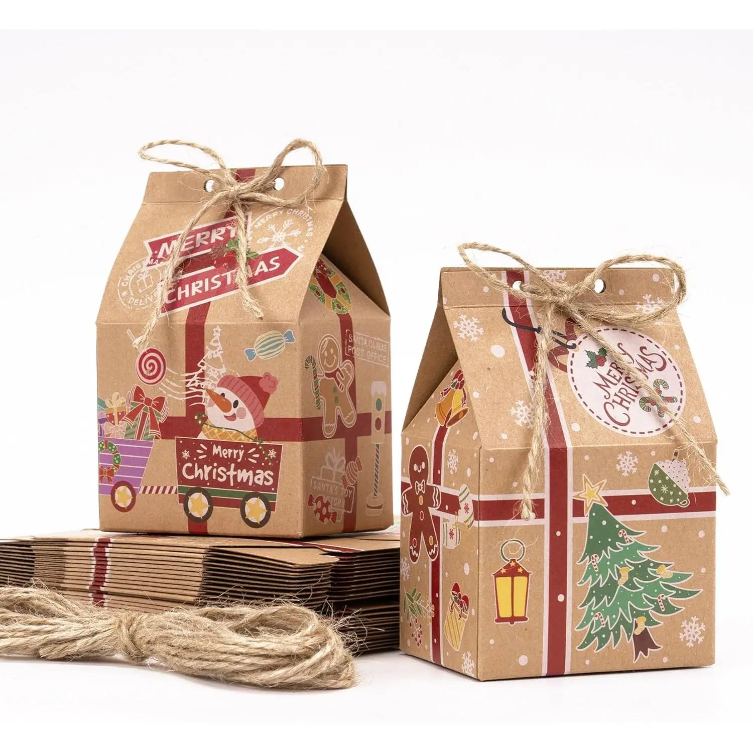 Christmas Cookie Boxes, 26 Pack House Shaped Christmas Gift Boxes Treat Boxes for Gift Wrapping Supplies, Cute Santa Small Christmas Box for Candy, Cookie, Gingerbread, 6.5*5.7*1.6 in
