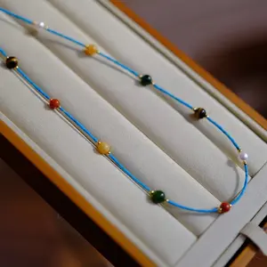 Turquoise Rhythm yellow jade pearl south red agate He Tian jade tiger eye necklace s925