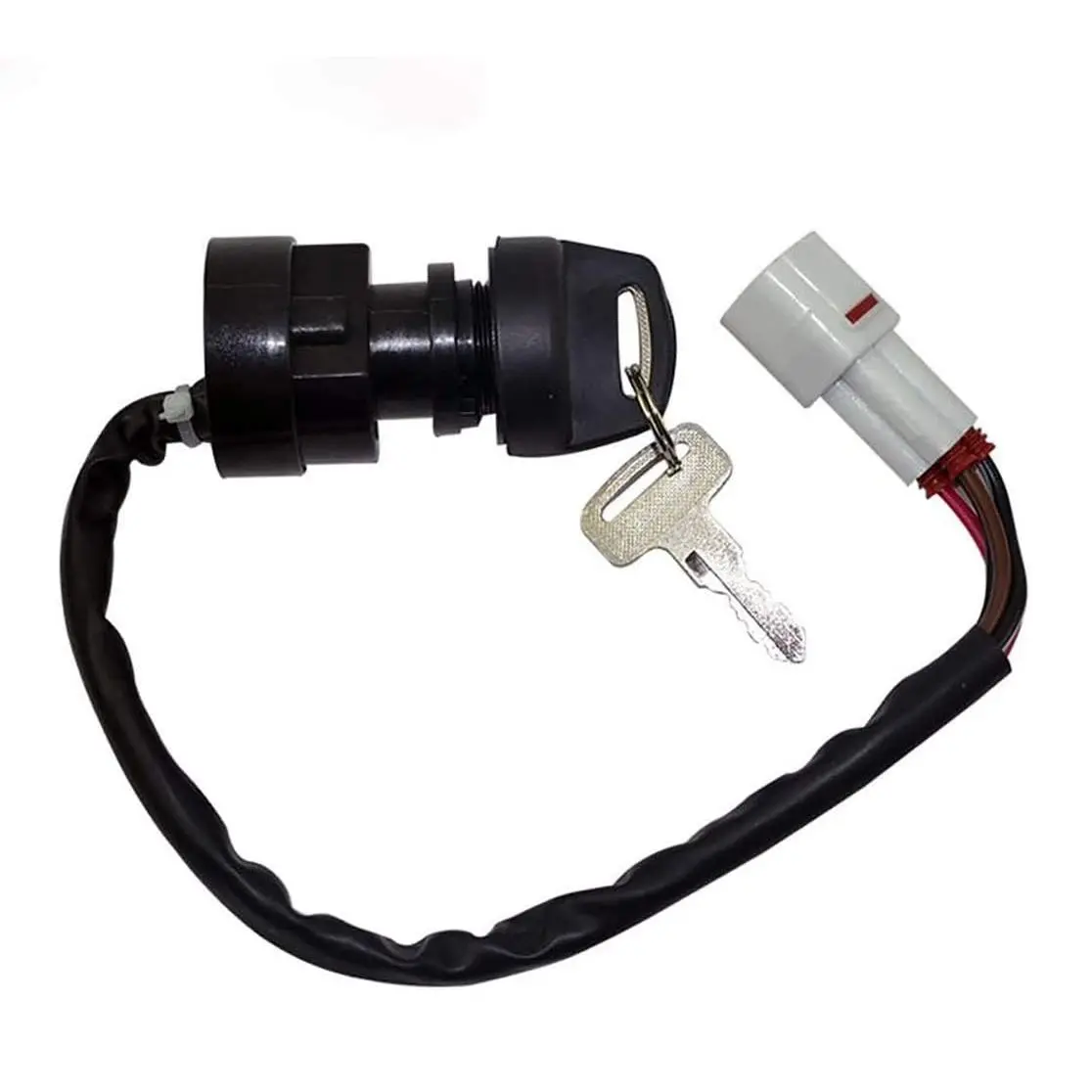 Aftermarket Vehicle Ignition Key Switch - High Quality Motor Parts Accessories, 4-Terminals, Plug-In Wires, 2-Keys Security Lock for Yamaha Timberwolf 250 YFB250F (1994-1999), YFM 80 Grizzly (2005-2008) ATV, High Quality Aftermarket