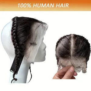 【TIMIA】Human Hair Gele Frontal Afro Twist Frontal Braids Lace Hairline Topper Clipless 100% Human Hair For Thinning Forehead Blends Seamless With Headband 1B# Natural Black 150%  Density Hairline Repair Women Muslim Hijab Mosque Silhouette
