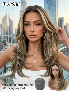 Topshe 13x6 Lace Front Wig, Caramel Gold Highlights, Natural Seamless Lace, Medium Length Straight Hair, High-End Salon Style, Natural Looking Wig, HD Lace Frontal