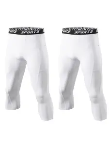 2 Pack Compression Pants Men 3/4 Length with Pocket, Quick-Drying & Breathable Athletic Leggings, Gym Base Layer Workout Pants Breathable Fitness Leggings for Running Basketball Football