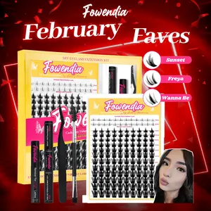 Fowendia California Sunset Wanna Be Freya Manga Lashes Cluster C D Curl DIY Lash Extension Kit and Lash Clusters 8-18mm with Bond Seal and Remover - Ultra-Thin Transparent Bands, Lash Magic Anime False Lash Extension Kit dealsforyoudays