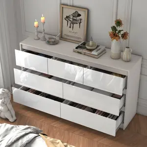 Dresser for Bedroom, Modern Dresser with Drawers, Large Wood Chest of Drawer Handle Free, Long Dresser for Bedroom, Living Room, Entryway, Hallway, White/Black