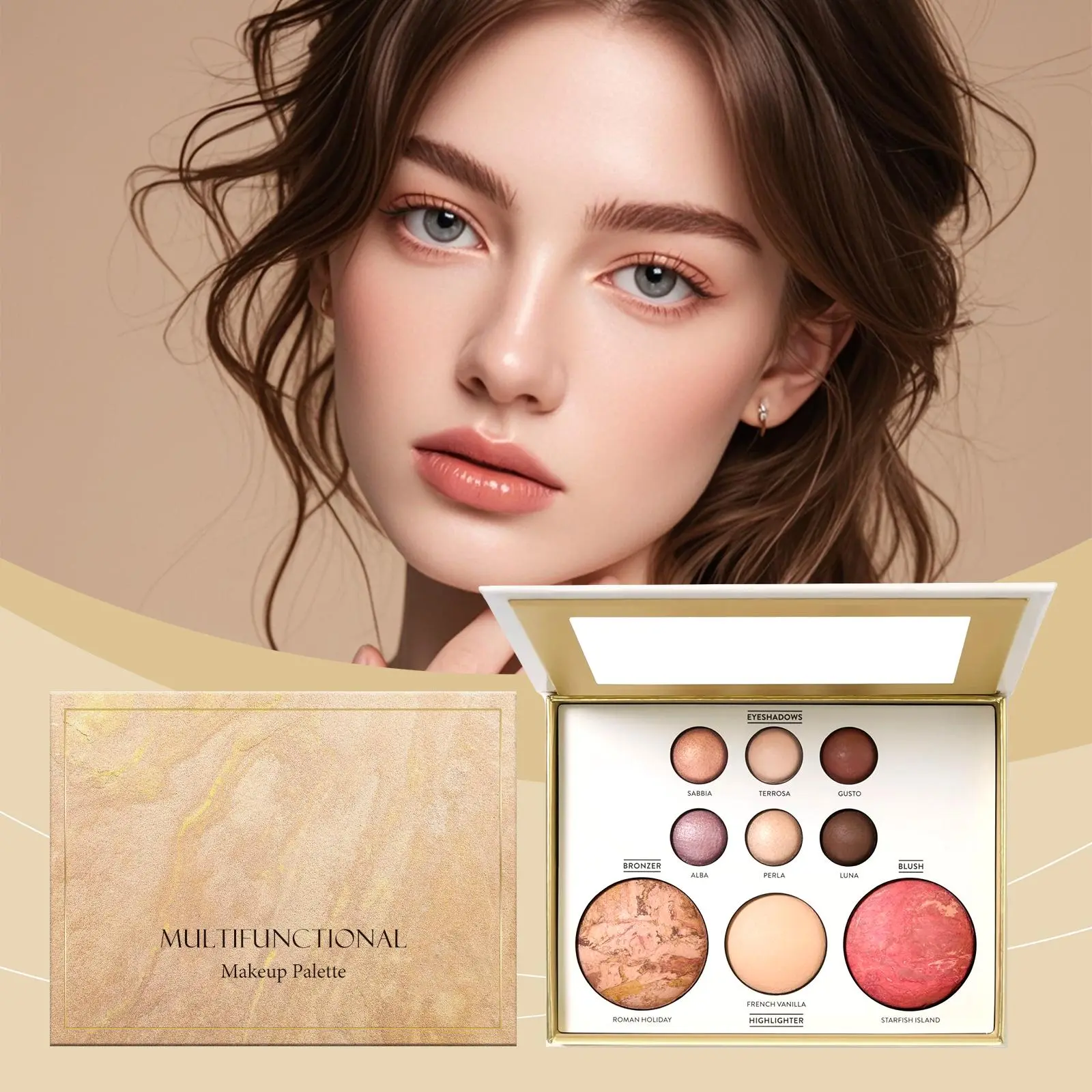 Tuscan Dreams Cosmetic Daily Starter Kit - Lightweight Brightening Foundation, Powder, Pink Sweet Sheen Eyeshadow Palette, Blending Makeup Brush, Barbie Black Waterproof Long-Lasting Eyeshadow shadow eye on press pride flags glitter portable