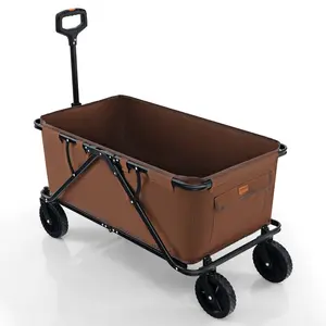 COSTWAY - Collapsible Folding Wagon Cart with Adjustable Handlebar-Coffee