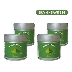 Matcha Sunday Ceremonial Grade Matcha Powder (30g) - Pack of 4 - Traditional Green Tea, Smooth, Vibrant, Savory, Stone Grind