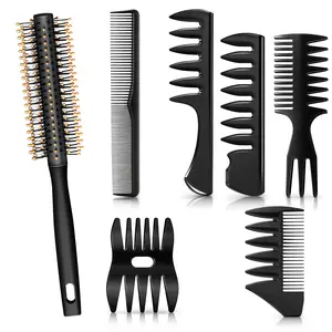 Men's Hair Styling Combs and Brush Set - Hair Tools with Roller Brush, Paddlebrush for Volume, Pompadour, Slicked-Back Styles